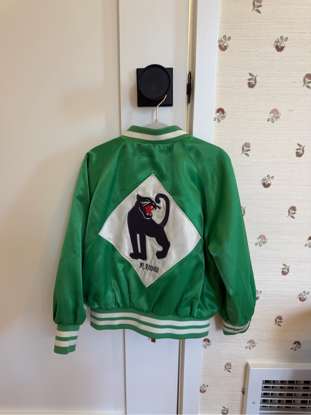 Mini Rodini Green Satin Panther Jacket with White Patch